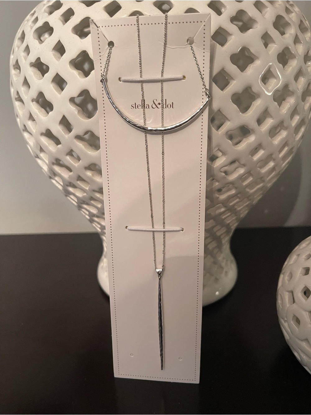 Stella & Dot Silver Curved Bar and Slim Drop Layered Necklace